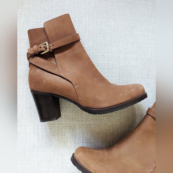 LK Bennett Aleena Booties Suede Leather Harness Ankle Brown Toffee Equestrian 38 - Picture 2 of 9